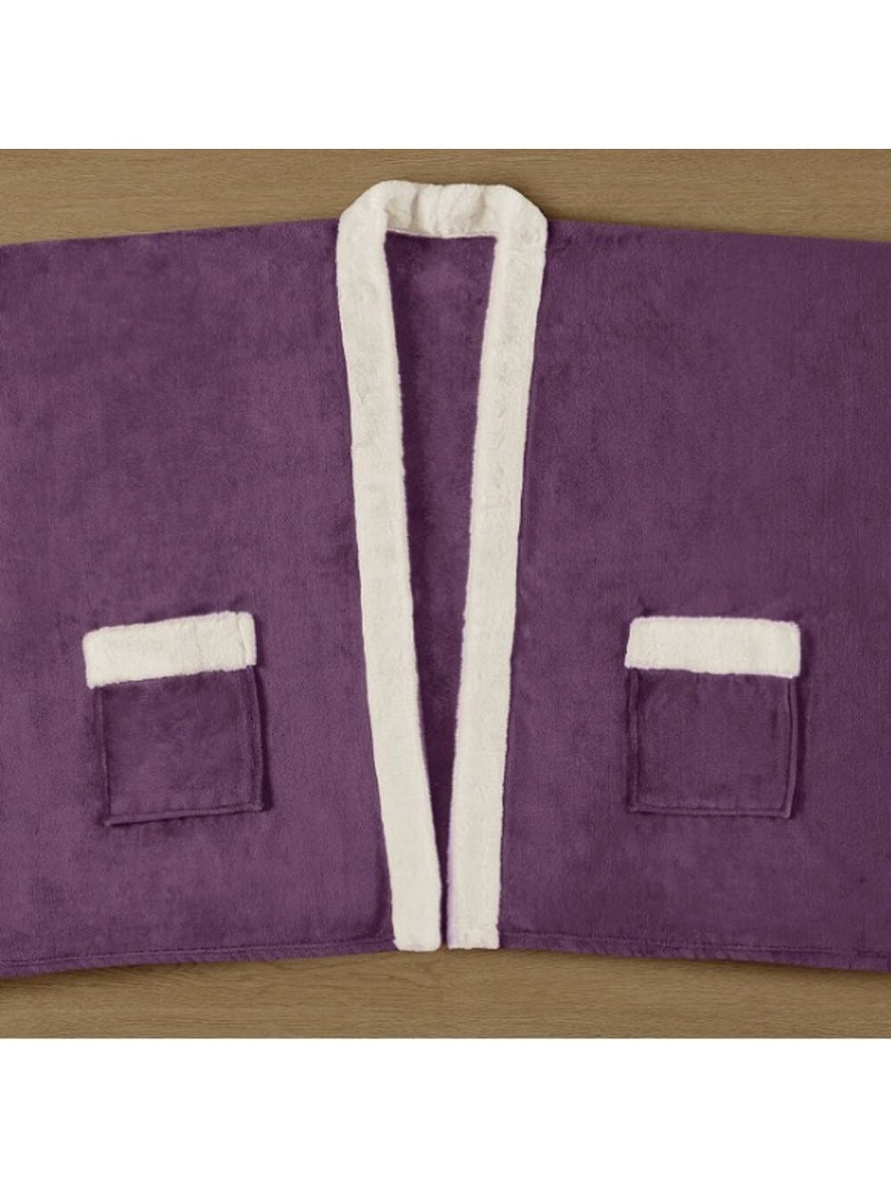 PURPLE !! Women's Purple Fleece Wrap Coat Deep Pockets Fall Winter NEW WITH TAGS - Picture 3 of 8
